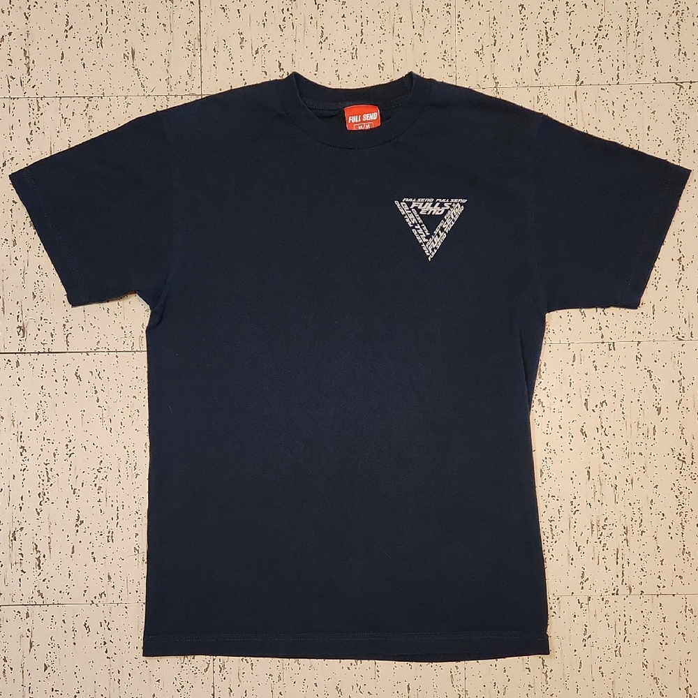 Full Send Full Graphic Tringle Multi Spellout Graphic T Shirt Navy Blue & Silver